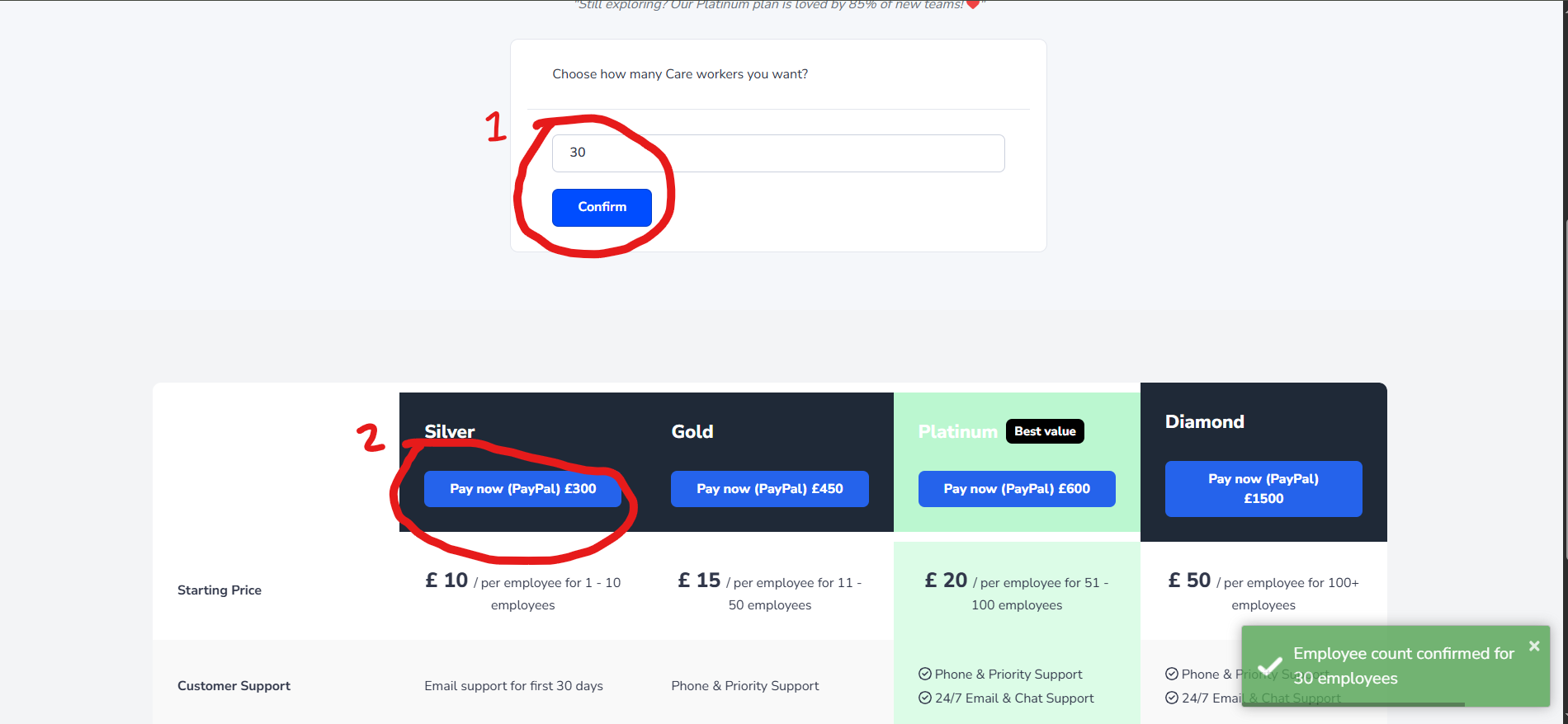 Select plan and pay